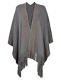 ZLYC Women's Shawl Golden Trim Knit Blanket Wrap Fringe Poncho Coat Cardigan - color: Grey