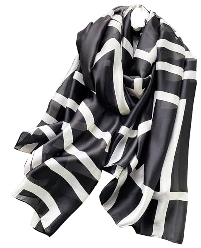 Hioyiwse Shawl Scarf For Women Lightweight Scarves Floral Pattern Formal Evening Dressesformal Shawl Summer Wraps - color: E24-white Lines on Black（70.8"x35.4")
