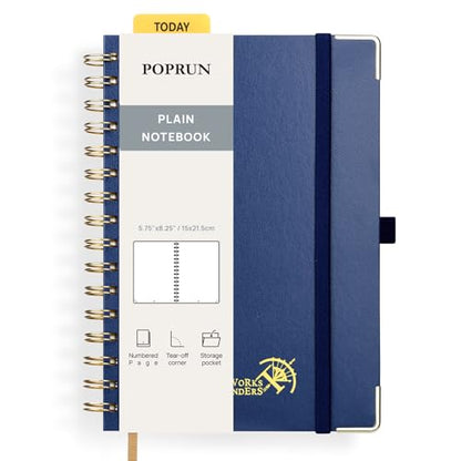 POPRUN Blank Spiral Journal Notebook, A5 Hardcover Sketch Books, 141 Pages Unlined Journals for Women Men, 120 GSM Plain Notebooks for Sketching, Drawing, Painting, 5.75'' x 8.25'', Navy Blue - color: Navy Blue, style: Plain