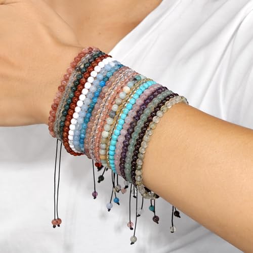 Crystal Bracelet for Women 4mm Adjustable Braided Natural Stone Bracelets Handmade Beaded Bracelets Gemstone Bracelet Healing Crystal Bracelet Crystal Jewelry for Women - style: amazonite