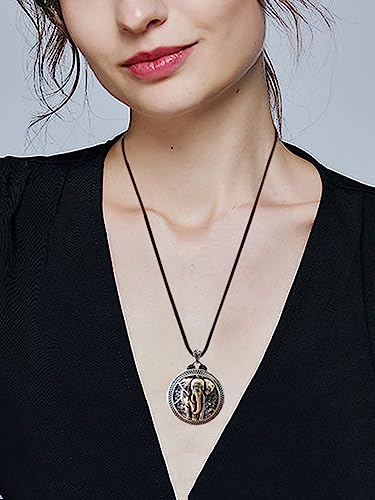 Handmade Sterling Silver plated lucky animals pendant necklace Good luck elephant/Lucky Fox/Good wealth Pixiu/Family Tree/Sun/Buddhism cross/Maitreya Buddha/Phoenix jewelry gifts for women men - color: Tibetan Silver plated Elephant
