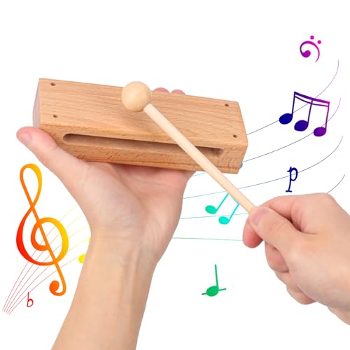2 Set Solid Wood Rhythm Block with Mallet, Wood Block Musical Instrument, Percussion Rhythm Blocks, Hand Percussion Instruments for Adults, Concert Percussion, Live Musical, School, Community