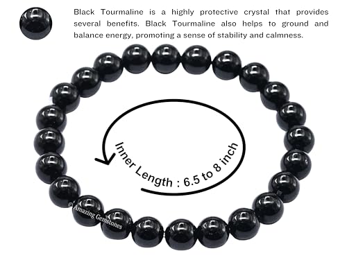 Amazing Gemstone Crystal Bracelet for Women Men's Gifts - Protection Healing Crystal Bracelet - 8mm Gemstone Beaded Stretchable Bracelet Pulseras Para Hombres Mujer Stocking Stuffers Mothers Day Gift (Black Tourmaline) - color: Black Tourmaline