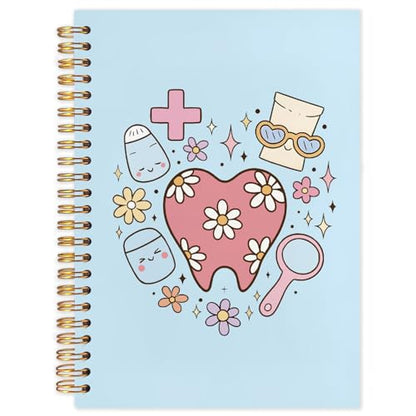 WUCHJ Dental Gifts Notebook, Blue Dental Hygienist Assistant Journal, Retro Pink Floral Tooth Spiral Notebook Journal for Note Taking, Dentist Office Supplies, 5.5x8.3 Inch - color: blue tooth heart