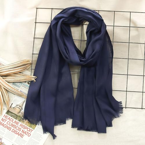 Women's Cotton Scarves Lady Light Soft Fashion Solid Scarf Wrap Shawl - color: Navy Blue