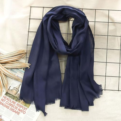 Women's Cotton Scarves Lady Light Soft Fashion Solid Scarf Wrap Shawl - color: Navy Blue