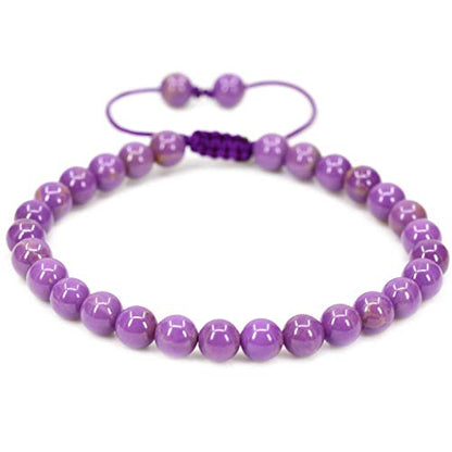 Angelstones Handmade Gemstone 6mm Round Beads Adjustable Braided Macrame Tassels Chakra Reiki Bracelets 7-9 inch Unisex - color: A Grade Lavendar Phosphosiderite