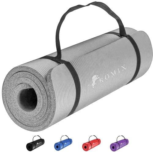 ROMIX Yoga Mat Thick 2/5 Inch (10mm), 72"L x 24"W Non-Slip Workout Mat, Large Yoga Mats for Women Men With Carry Bag and Strap, Exercise Mats for Home Workout Meditation Training Equipment - color: Gray