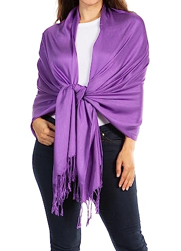 Sakkas 78" X 28" Rayon from Bamboo Soft Solid Pashmina Feel Shawl/Wrap/Stole - color: Purple