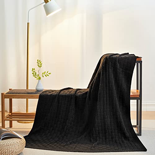 Aormenzy Soft Cozy Acrylic Throw Blanket, Cable Knit for Couch, Sofa, Bed - Black (1.7lb) - color: Black