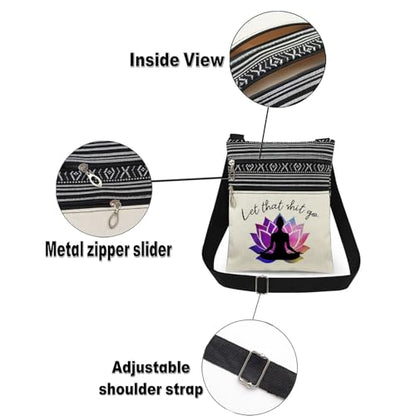Yoga Meditation Print Crossbody Bag with Adjustable Strap Mystic Lotus Design for Women Messenger Bag Funny Zen Meditation Gift for Her Birthday Gift Stress Relief Holiday Present