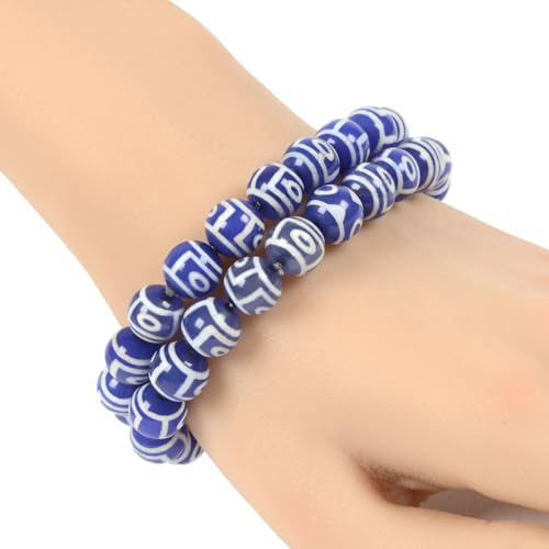 Justinstones Gemstone Crystals Chakra Beads Bracelet Crystal Healing 10mm Round Stretchable Bracelet for Her Gift - color: Blue Tibetan Agate Style Evil 2 Eye