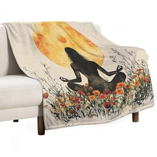 Mystical Meditating Yoga Throw Blanket for Couch Bed, Soft Cozy Floral Field Art Deco Moon Sofa Decor Blankets for Women, Men, 60"x80" - color: Mystical Meditating Yoga, size: 60"x80"