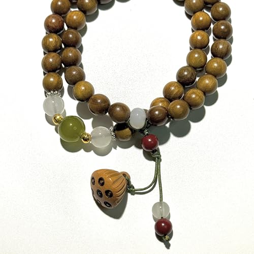 Natural Aromatic Green Sandalwood Double Loop Bracelet AAA Verawood Diffuse Meditation Beads With 1pc Of Lotus Seedpod Tassel