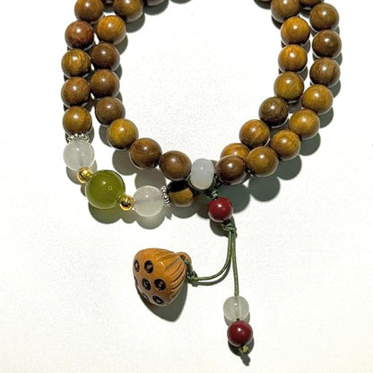 Natural Aromatic Green Sandalwood Double Loop Bracelet AAA Verawood Diffuse Meditation Beads With 1pc Of Lotus Seedpod Tassel