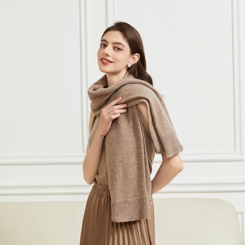 Huralona Women's Open Front Wool Shawl Wrap Scarf with Sleeves Outer Warm Knitted Poncho Cape Fall Winter - color: Brown