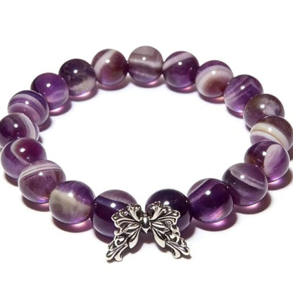 Natural Handmade Healing Chakra Bracelet - color: 10mm-Amethyst-Butterfly-FOR 7-8 INCH WRIST