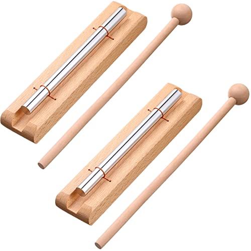 2 Set Hand Chimes for Classroom Meditation Chimes Bells Classroom Management Tools Instrument with Mallet for Meditation Yoga Prayer Teacher School (Single Tone,Wooden Color) - color: Wood Color