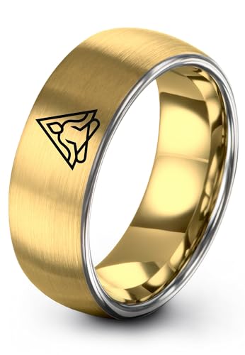 Gift for Yoga Fan - Yoga Meditation Ring - Flat Dome Bevel - Band - Men Women - Brushed Polished - Tungsten - Personalized Custom Engraving - 8mm - Anniversary Wedding - Yellow Rose Gold Silver - color: 05 - Yellow Gold Grey Tungsten