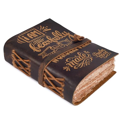 LEATHER VILLAGE Leather Bound Vintage Journal for Men & Women – Handmade Bible Verse Christian Embossed Journal, 200 Pages Deckle Edge Watercolor Paper for Writing, Praying & Gifting, 7" x 5", Brown - color: Distressed Brown