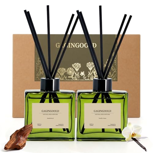 Reed Diffuser Set of 2, 4 fl oz Earthy Sandalwood & Vanilla Cream Scent Diffuser with 20 Sticks, 180 Days Long Lasting Elegant Home Fragrance for Bathroom Bedroom Decor Air Fresh - color: Earthy Sandalwood & Vanilla Cream