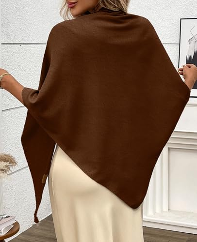 Women's Pashmina Shawl Wraps for Evening Dresses Wedding Bridal Open Front Poncho Cape Soft Large Scarf - color: Brown