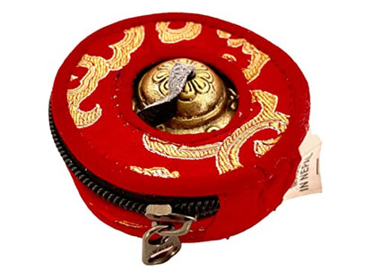 QT S Tibetan Handmade Yoga Meditation Om Tingsha Bell Chimes Cymbal Set, with Handmade Unique Bag (2.75 Inches Buddhist Tingsha, Om Mani Padme Hum Mantra) Made in Buddha Born Country Nepal (Red) - color: Red