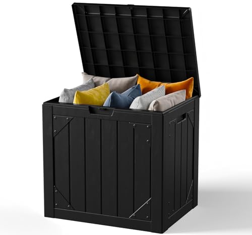 30 Gallon Outdoor Storage Box, Waterproof Resin Deck Box Organizer for Patio Cushion Storage, Lockable Outside Container for Garden Tools - color: Matte Black, size: 30 Gallon