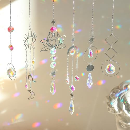 ilclviz Suncatcher Crystal Hanging Sun Catcher Prism with Chain Pendant Ornament Crystal Balls for Window 6 Pieces - color: Silver B