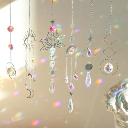 ilclviz Suncatcher Crystal Hanging Sun Catcher Prism with Chain Pendant Ornament Crystal Balls for Window 6 Pieces - color: Silver B
