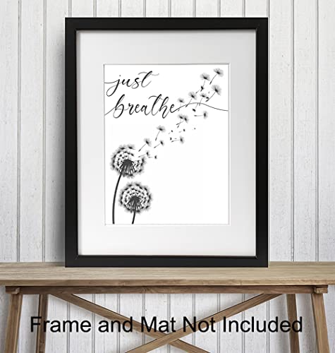 Inspiration Motivation Zen Wall Art & Decor - Just Breathe Wall Art - Encouragement Gift for Woman - Positive Quotes Decor - Home Office Living room Bedroom Artwork - Meditation Print UNFRAMED