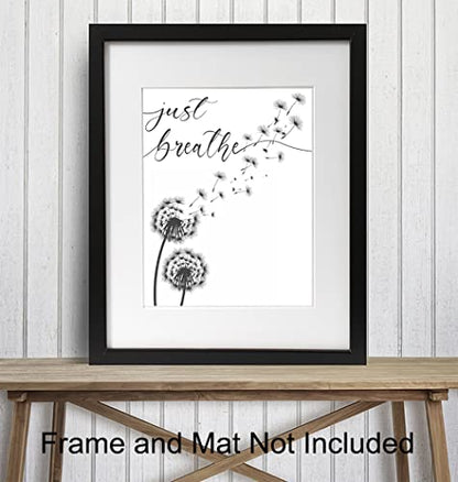 Inspiration Motivation Zen Wall Art & Decor - Just Breathe Wall Art - Encouragement Gift for Woman - Positive Quotes Decor - Home Office Living room Bedroom Artwork - Meditation Print UNFRAMED