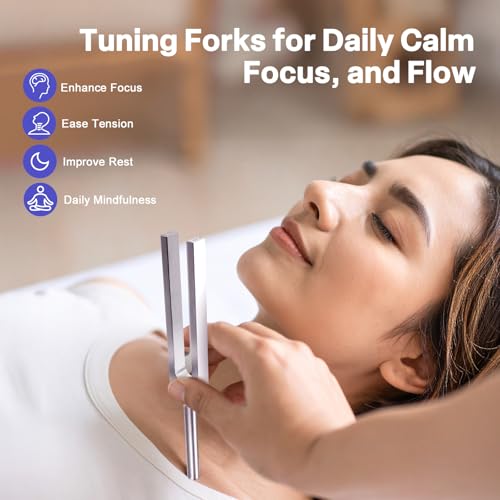 Tuning Fork Set – 128Hz 432Hz 512Hz 528Hz Weighted & Unweighted Frequency Tools with Activator, Mallet & Vegan Pouch – for Yoga, Meditation, Chakra, Ideal as a Gift