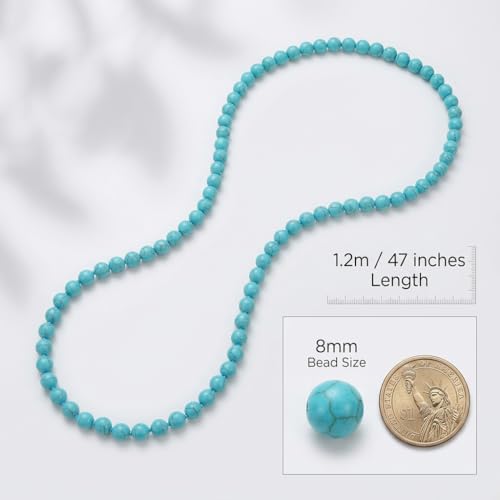 JAYUMO 8mm Mala Beads Necklace Natural Stone Meditation Statement Necklace Hand Knotted Japa Yoga Rosary Prayer Beaded Tassel Necklace - color: turquoise choker
