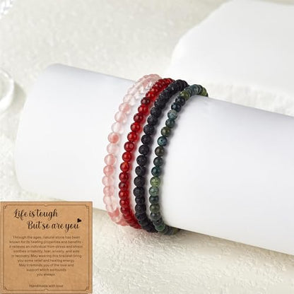 Beaded Bracelets For Women Stone Bracelets For Women Agate Stone Bracelet Natural Bracelet Stone Of Peace Handmade Yoga Stretch Elastic Bracelet - color: Green agate