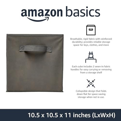 Amazon Basics Collapsible Fabric Storage Cubes Organizer with Handles, Sturdy, Foldable, Space-Saving, 10.5"x10.5"x11", Gray, 6-Pack