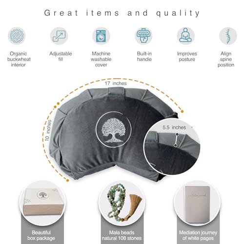 Meditation Cushion - Premium Yoga Buckwheat Bolster - Gifts for Women - Self Care Gift - Anxiety Relief Items - Meditation Floor Pillow - Meditation Kit