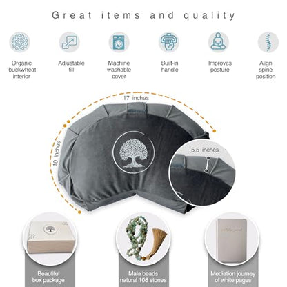 Meditation Cushion - Premium Yoga Buckwheat Bolster - Gifts for Women - Self Care Gift - Anxiety Relief Items - Meditation Floor Pillow - Meditation Kit