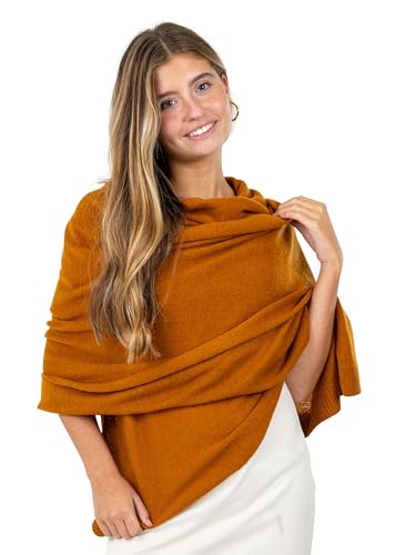 Velanio Cashmere Luxury Knitted Wrap Travel Shawl Scarf, Pashmina Stole, All-Season Scarf for Women Cashmere Wool Blend - color: Sienne
