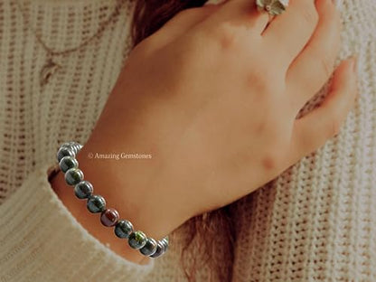 Amazing Gemstone Crystal Bracelet for Women Men's Gifts - Protection Healing Crystal Bracelet - 8mm Gemstone Beaded Stretchable Bracelet Pulseras Para Hombres Mujer Stocking Stuffers Mothers Day Gift (Dragon Bloodstone) - color: Dragon Bloodstone