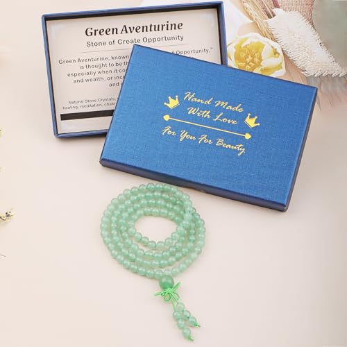 AD Beads 6mm 8mm 108 Prayer Mala Jasper Elastic Bracelet - Handmade Yoga Meditation Healing Power Energy Gifts for Unisex Adult. - color: Green Aventurine(Opportunity)