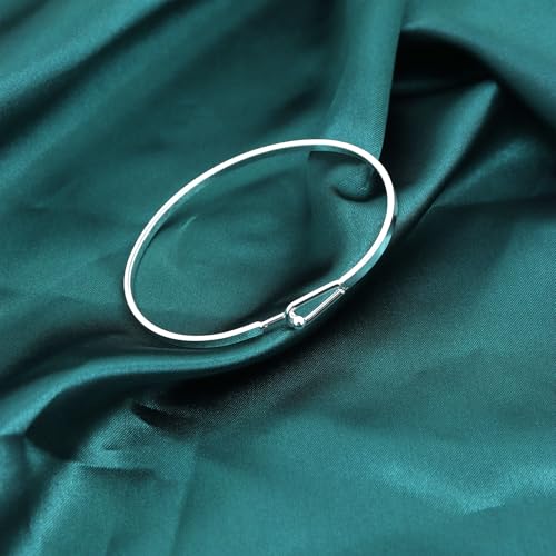 Dainty Gold Bar Bracelets for Women 18K Gold Plated Handmade Minimalist Bangle Adjustable Simple Delicate Cuff Bangle Hook Bracelets Trendy Jewelry Gifts - color: Silver