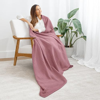 Comfy Cubs 100% Cotton Waffle Weave Throw Blanket Breathable Skin-Friendly Soft Lightweight Blankets - Perfect Warm Textured Blanket Layer - Size for Couch Bed & Sofa (Mauve, 50" X 60") - color: Mauve, size: 50" X 60"