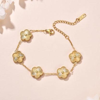 FLY FEI 18K Gold-Plated Four Leaf Clover Bracelet for Women,Adjustable lucky Bracelet Set Jewelry Gift-Hypoallergenic Charm for Birthdays, Wellness & Daily Wear - color: style01-Golden