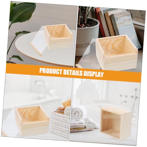 UPKOCH 3pcs Small Acrylic Sliding Lid Storage Boxes with Wood Base, Creative Jewelry and Trinket Organizer for Personal and Office Use, 15x15x8cm