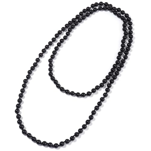 Beaded Necklace Hand Knotted for Woman - color: Black Agate