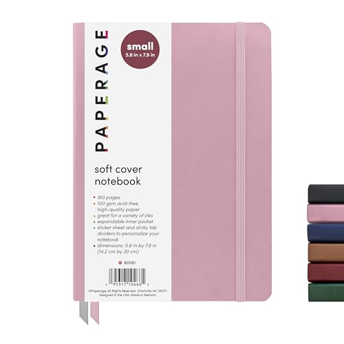 PAPERAGE Softcover Lined Journal Notebook (Blush), 176 Pages, College Ruled Notebook, Small 5.6 inches x 7.9 inches - 100 gsm Thick Premium Paper - color: Blush