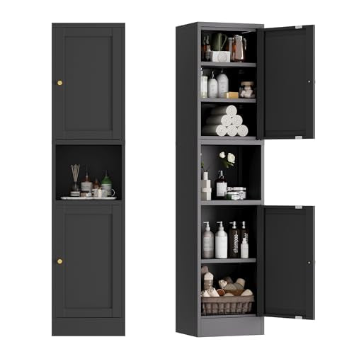 COFaR 67" Tall Narrow Bathroom Storage Cabinet, 6-Tier Metal Pantry Cabinet with Adjustable Shelves and 2 Doors, Linen Cabinets for Bathroom, Living Room, Home Office, Kitchen, Black - color: 2-door Black