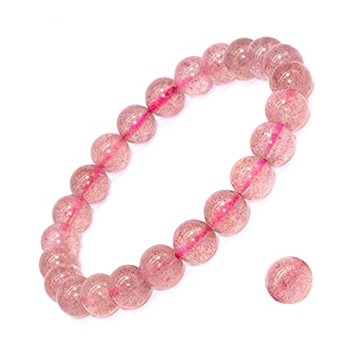 8mm Natural Gemstone Stretch Bracelet, Handmade Unisex Crystal Bracelets for Meditation, Yoga, Spiritual Healing & Positive Energy - color: Strawberry quartz