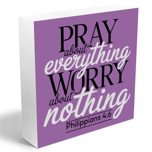 Christian Motivational Gifts for Women Wood Box Sign, Bible Verse Purple Desk Decor Wood Plaque, Purple Birthday Gifts For Women Decorative Signs for Office Bedroom Lavender Room Prayer Room Sign - color: Pray